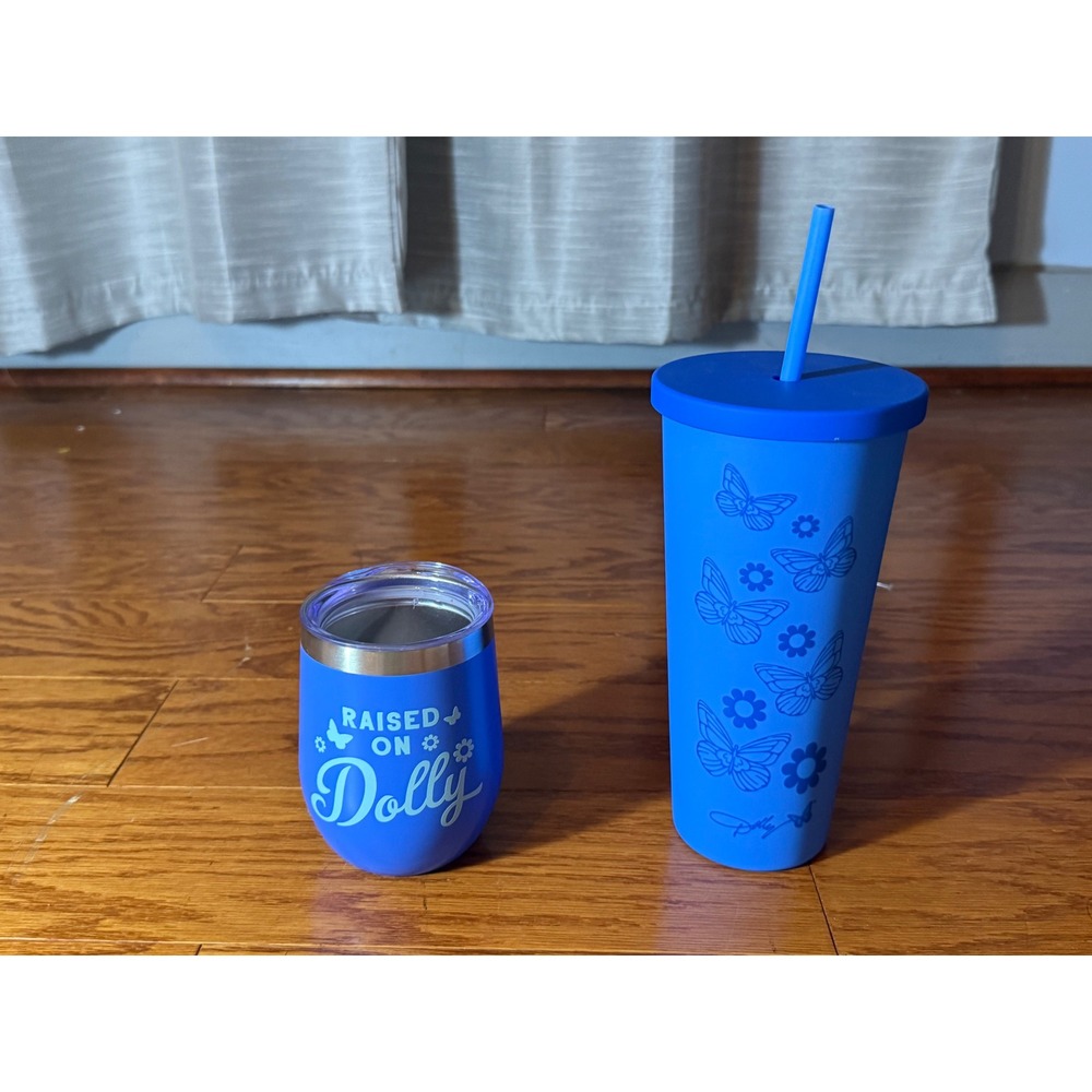 Dolly Parton Spring Collection "Raised on Dolly" Blue Wine Tumbler & Cup Lot NWT